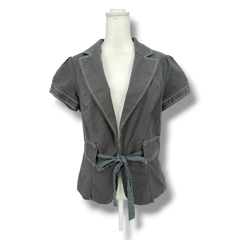 Stoosh Casual Black Dark Academia Office Core Y2K Tie Waist Blazer Jacket M - Picture 1 of 11